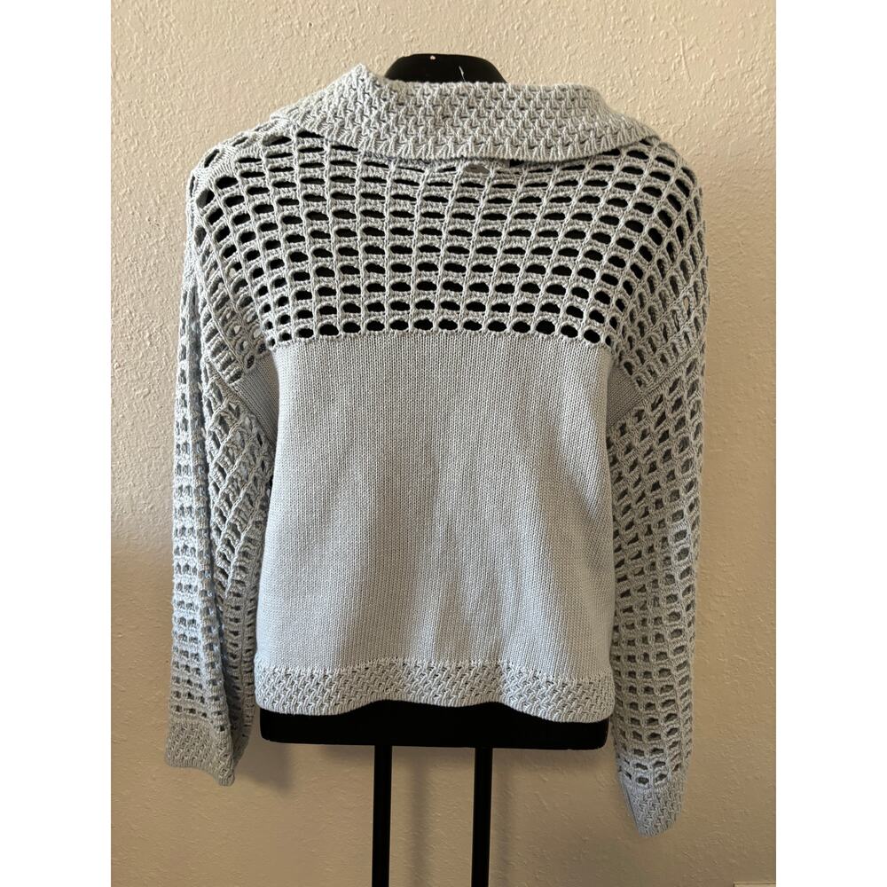Rachel Zoe Open Knit Pullover Sweater Cotton XS Grey Coastal Preppy Breezy New - Picture 5 of 5